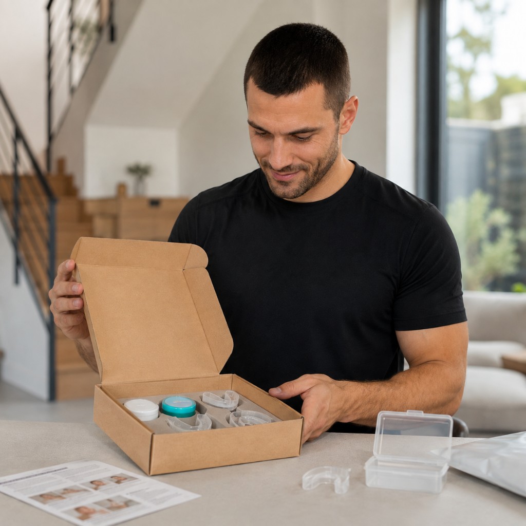 Sportif ouvrant le kit d’empreinte reçu à domicile