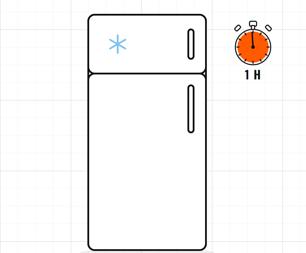 The two silicone putties placed in the fridge, timer set to 1 hour