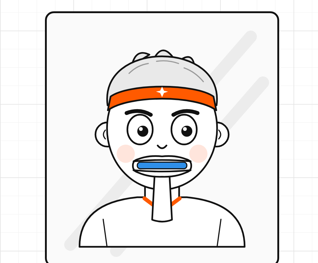 Person in front of a mirror, impression tray in their mouth, 3-minute timer running